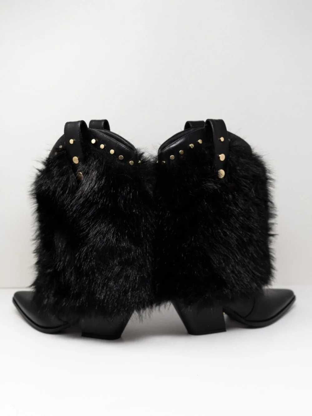 NEW Azalea Wang Violetta Faux Vegan Fur Pull On Western Heel Boots Shoes Black 7 - Picture 3 of 4